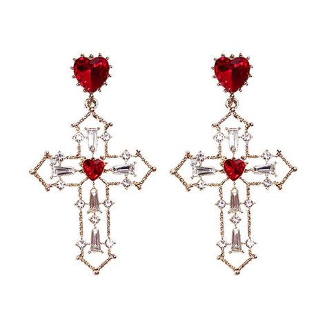 Lizzie Hearts, Needle Earrings, Red Heart Earrings, Crystal Heart Earrings, Cross Earrings Studs, Crystal Cross, Rhinestone Cross, Heart Crystal, Rhinestone Heart