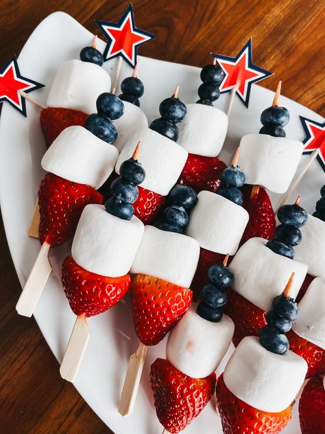 Simple Red, White & Blue Patriotic Picks for an Appetizer or Dessert - This is our Bliss Easy Skewers, Baseball Mom Outfits, Cinnamon Roll Bake, Brie Bites, Hosting Essentials, July Ideas, Baked Brie, Holiday Appetizers, Modern Mom