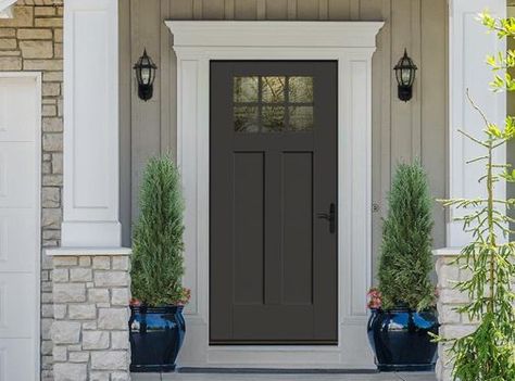 Shaker Exterior Door, Front Door With Glass, Craftsman Front Door, Single Front Door, Black Exterior Doors, Black Front Door, Craftsman Door, Farmhouse Front Door, Black Front Doors