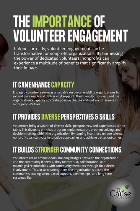 If done correctly, volunteer engagement can be transformative for nonprofit organizations. By harnessing the power of dedicated volunteers, nonprofits can experience a multitude of benefits that significantly amplify their impact.

It Enhances Capacity
It Provides Diverse Perspectives & Skills
It builds Stronger Community Connections Volunteering Ideas, Business Room, Volunteer Ideas, Volunteer Recruitment, Engagement Plan, Booster Club, Aura Reading, Volunteer Appreciation, Grant Writing