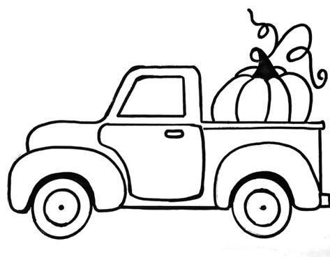 #stepbysteppainting vintage truck traceable Truck With Pumpkins, Pumpkin Truck, White Drawing, Painting Templates, Step By Step Painting, Vintage Truck, Tole Painting, Black And White Drawing, Chalkboard Art