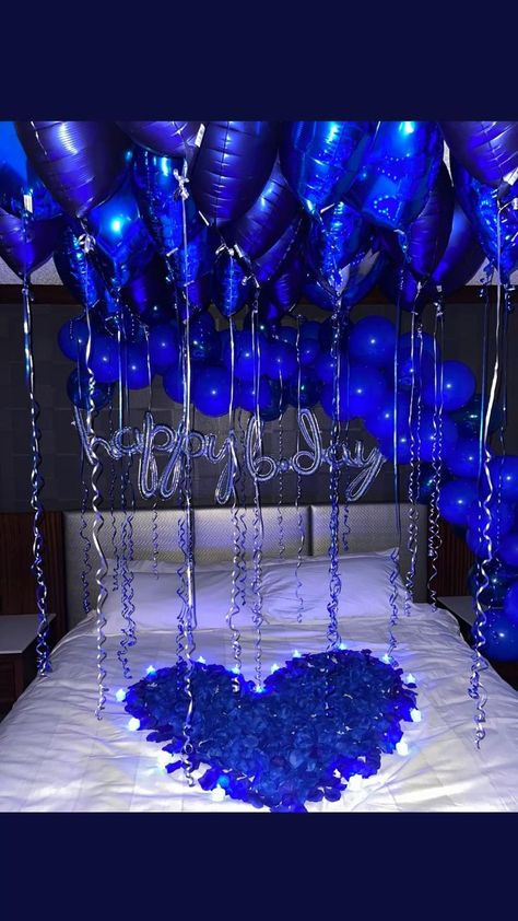 Blue birthday | Birthday decorations, Birthday room decorations, Boyfriends birthday ideas Birthday Room Surprise, Hotel Room Decoration, Boyfriends Birthday Ideas, Romantic Room Decoration, Surprise Birthday Decorations, Birthday Room, Romantic Birthday Gifts, Room Designer, Birthday Decorations For Men