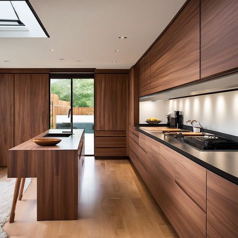 Top 10 Walnut Kitchens Design Ideas Walnut Cabinets Kitchen, Modern Walnut Kitchen, Modern Oak Kitchen, Walnut Kitchen Cabinets, Contemporary Kitchen Cabinets, Walnut Kitchen, Black Countertops, Walnut Cabinets, Mid Century Modern Kitchen