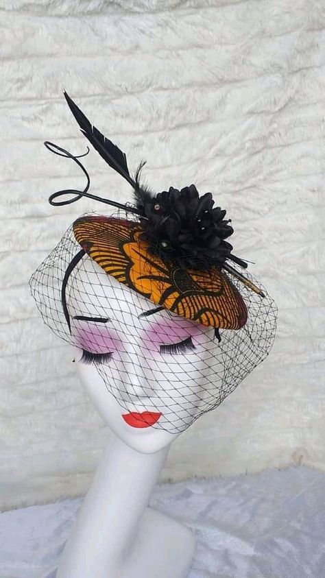 Ankara Facinators Styles, Ankara Fascinator Designs, Ankara Fascinator, Beret Diy, Diy Fascinator, How To Make Fascinators, Fascinator Hats Diy, African Hats, Occasion Hats