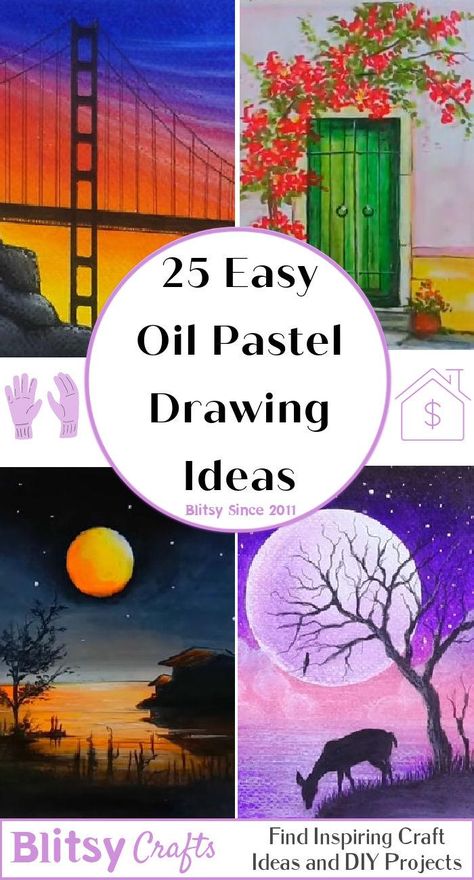 25 Easy Oil Pastel Drawing Ideas - How to Draw Basic Oil Pastel Art, Ideas For Oil Pastel Drawings, Art Ideas Using Oil Pastels, Oil Pastel Art For Beginners Ideas, Beginner Pastel Drawings, Oil Pastel Mountains Easy, Step By Step Oil Pastel Art For Beginners, Pastel Sketch Ideas, Drawing Ideas At School