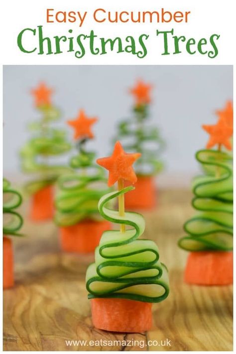 Fun and Healthy Christmas Party Food for Kids - Easy Cucumber Christmas Trees recipe #EatsAmazing #christmas #christmasparty #partyfood #funfood #foodart #kidsfood #healthykids #christmasfood #healthyChristmas #easyrecipe Christmas Party Food For Kids, Healthy Christmas Party Food, Party Food For Kids, Christmas Tree Food, Food For Kids, Decorações Com Comidas, Healthy Christmas, Kids Party Food, Xmas Food