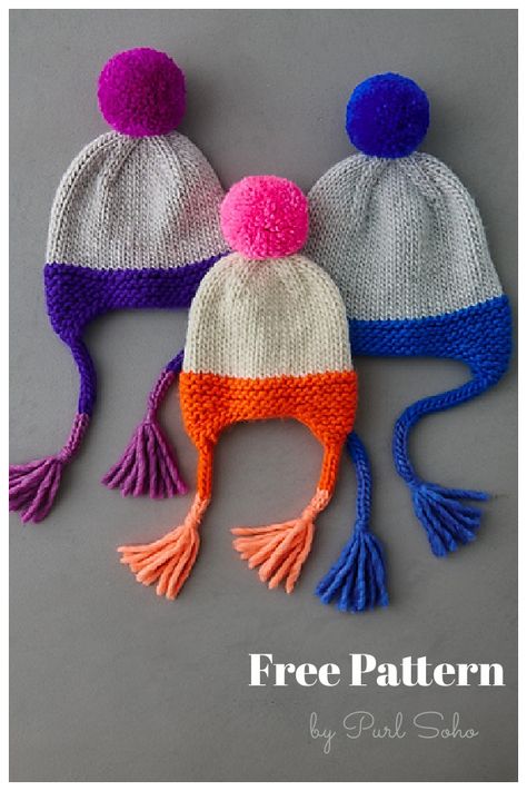 Merry Ear Flap Hat Free Knitting Pattern Hat Free Knitting Pattern, Kids Hats Patterns, Child Hat, Beanie Knitting Patterns Free, Earflap Beanie, Idle Hands, Baby Hat Knitting Pattern, Beginner Knitting, Knitted Hats Kids