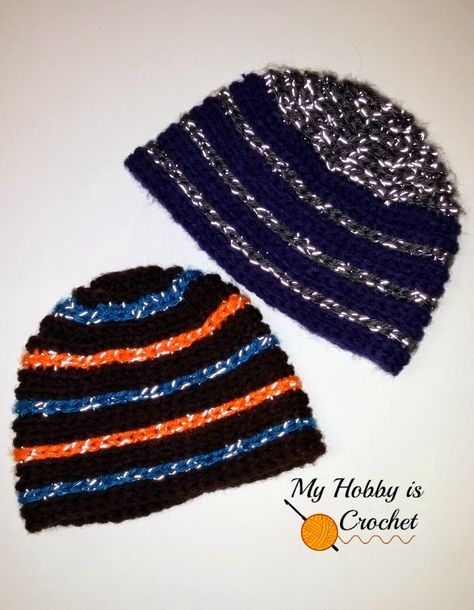 My Hobby Is Crochet: “Reflective Stripes” Hat for Children and Adults - Free Crochet Pattern Reflective Yarn Crochet Patterns, Knit Look Crochet, Kids Hats Patterns, Crochet Baby Booties Pattern, Crochet Headbands, Winter Projects, Crochet Baby Hat Patterns, Crocheted Items, Crochet Headband Pattern