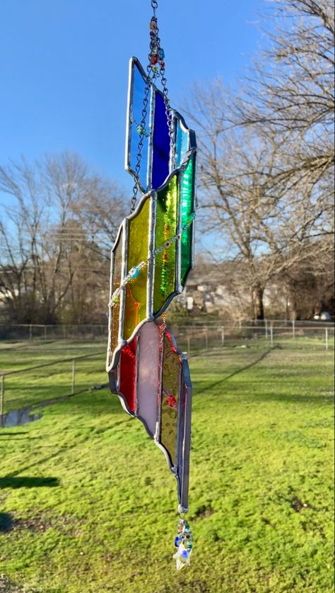 Stained Glass Windchimes Diy, Stained Glass Windchimes, Fused Glass Suncatcher, Stained Glass Pinwheel Pattern, Stained Glass Spinners How To, 3d Stained Glass Projects, Stained Glass Wind Chime, Stained Glass Spinner Patterns, Stained Glass Pinwheel