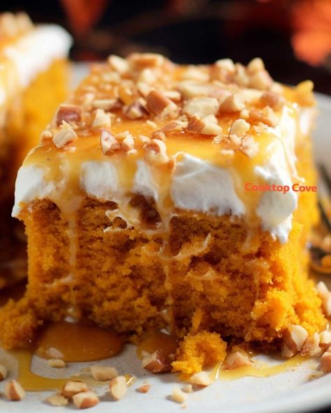 Better Than Fall Pumpkin Cake, Pumpkin Better Than Cake, Fall Pumpkin Dessert Recipes, Pumpkin Better Than Anything Cake, Pumpkin Desserts For Thanksgiving, Can Pumpkin Recipes, Desserts With Pumpkin, Pumpkin Spice Poke Cake, Pumpkin Poke Cake Recipe