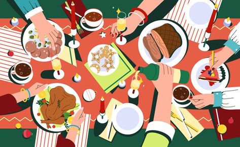 Dinner Date Illustration, Table Food Illustration, Fine Dining Illustration, Dinner Illustration Art, Christmas Table Illustration, Buffet Illustration, Dinner Looks Outfit, Christmas Food Illustration, Dinner Party Quotes