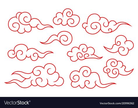 Chinese Clouds, Cloud Tattoo Design, Cloud Tattoo, Chinese Pattern, Cloud Drawing, Japanese Tattoo Art, Chinese Patterns, Red Ink, Japan Art