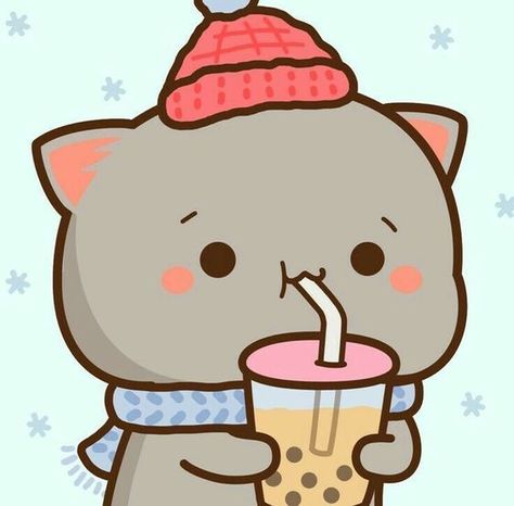 Drinking Boba Matching Pfp Couple Christmas, Mitao Cat, Peach Cat, Chibi Cat, Cute Bear Drawings, Cute Kawaii Animals, Cute Couple Wallpaper, Cute Cartoon Drawings, Kawaii Doodles