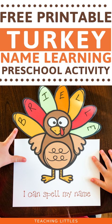 November Name Craft Preschool, Turkey Name Activity Preschool, Turkey Language Activities Preschool, Turkey Learning Activities For Toddlers, Free Thanksgiving Preschool Printables, Thanksgiving Words Preschool, Turkey Names For Preschool, Thanksgiving Language Activities Preschool, Turkey Name Activity