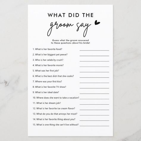 What Did The Bride Say, Anniversary Games, Bridal Games, Modern Bridal Shower, Wedding Shower Games, Country Chic Wedding, Shower Supplies, First Job, Game Cards