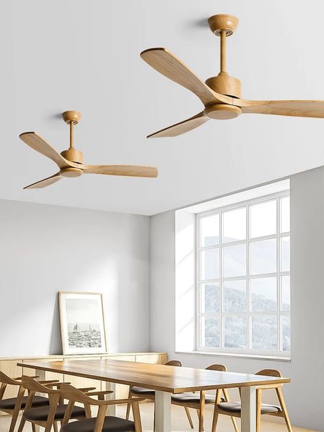 Ceiling Fan Living Room, Fan Living Room, Dining Room Retro, Japandi Style Bedroom, Japandi Style Living Room, Dining Room Ceiling Fan, Retro Ceiling Fans, Wood Ceiling Fan, Fan Light Fixtures