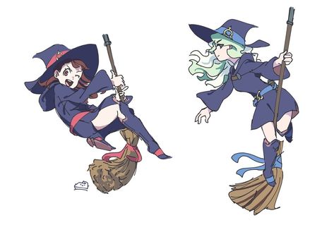 Akko And Diana, My Little Witch Academia, Little Witch Academia, Cat Drawing Tutorial, I M, Flying Witch, Witch Academia, Witch Broom, Boy Character