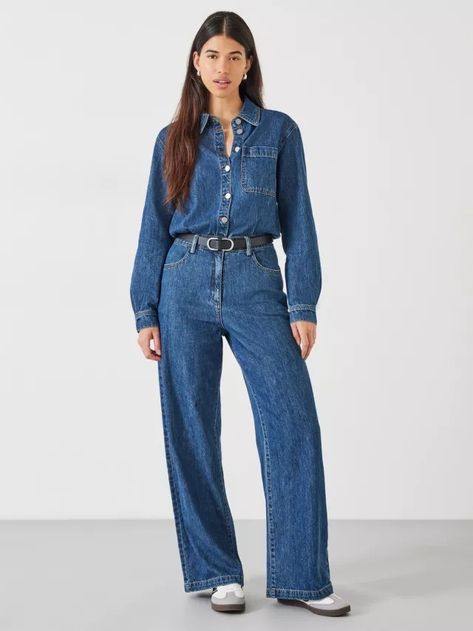 Full Denim Outfit, Spring Trends Outfits, Jumpsuit Outfits, Denim Essentials, Fitted Jumpsuit, Denim Jumpsuit, Denim Outfit, Outfits Casuales, Casual Fits