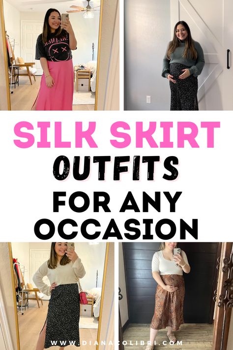 Get the chic and classy look with these silk skirt outfit ideas! Read the post for inspiration on how to style a slip skirt for any occasion! Silk Skirt Outfit Casual, Style A Silk Skirt, Silk Skirt Outfits, Silk Skirt Outfit, Skirt Outfit Casual, Silk Slip Skirt, Skirt Outfit Ideas, Crinkle Skirt, Slip Skirts