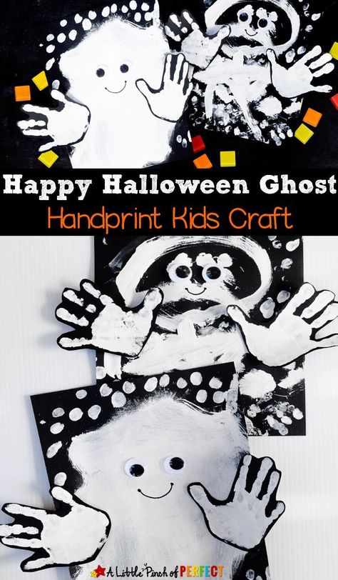 Halloween Handprint Crafts, October Preschool, Craft Ideas For Beginners, Halloween Themed Activities, Halloween Art Projects, Preschool Fall, Halloween Crafts Preschool, Ghost Crafts, Halloween Crafts For Toddlers