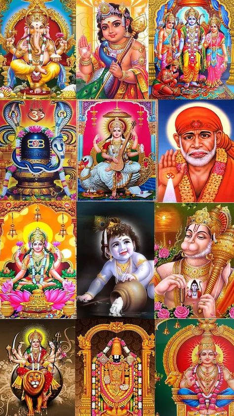 Download All Hindu Gods Postcard Collage Wallpaper | Wallpapers.com God Collage Wallpaper, Hindu Gods Wallpapers, All Gods In One Picture, Wallpaper Backgrounds Collage, God Collage, All Hindu Gods, Postcard Collage, Wallpaper God, Collage Wallpaper