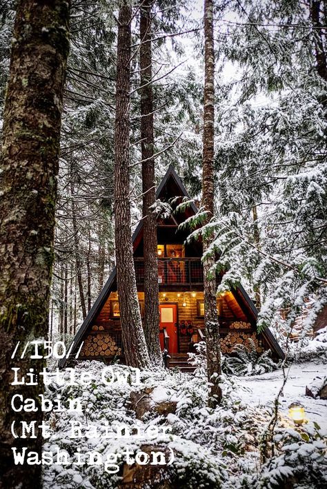 In the midst of cold weather in the United States, cozy cabins are as appealing as ever. The Little Owl Cabin is one of the most popular Airbnbs in the area. The A-Frame cabin is nestled in the wood of Mt. Rainier, has a fireplace, outdoor hot tub, and cozy string lights to add to the atmosphere. Tags: Airbnb. Winter vacation. Winter travel places. Washington. Hotels. Cozy places. Best places to travel to. Travel destinations. Winter travel destinations. Travel ideas. Bucket list places. Pacific Northwest Cabin, Ecological House, Mt Rainier National Park, Winter Travel Destinations, Mt Rainier, Rainier National Park, A Frame Cabin, Tiny House Movement, House Decorations