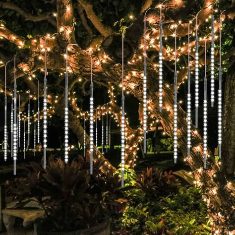 Free 2-day shipping. Buy Upgraded Meteor Shower Rain Lights, 50cm 10 Tubes 540 LED Falling Rain Drop Christmas Light, Waterproof Cascading Lights for Holiday Party Wedding Christmas Tree Decoration (White) at Walmart.com Cascading Lights, Meteor Lights, Icicle Christmas Lights, Rain Lights, Shower Lighting, Icicle Lights, Fence Decor, Meteor Shower, Christmas Garden