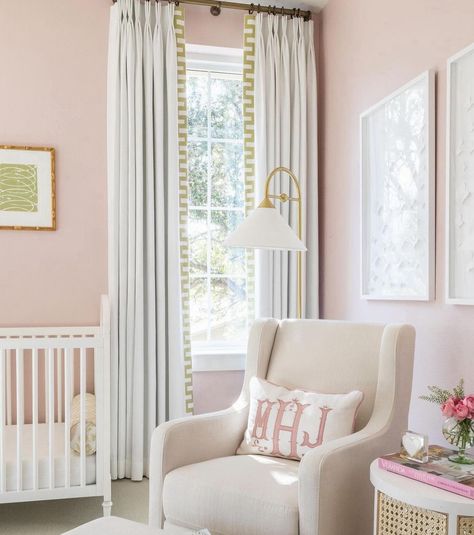 White Wall Nursery, Gingham Chair, Pottery Barn Nursery, Pink And Green Nursery, Hickory Dickory Dock, Elegant Nursery, Kids Rooms Inspo, Hickory Dickory