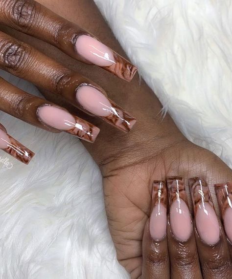 French Marble Nails, Brown Acrylic Nails, Brown Nails Design, Brown Marble, Chocolate Swirl, Simple Acrylic Nails, Almond Acrylic Nails, Nail Photos, Glass Nails