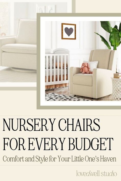 Designing a nursery? Ensure it's perfect with a nursery chair that matches your style and budget. In this post, we're sharing some fantastic nursery furniture options for every price range that blend functionality with aesthetic appeal. These are our top picks for stylish nursery chairs - from rocking nursery chairs and nursery chairs with gliding options to high-end electronic recliner nursery chairs! Recliner Nursery, Nursery Chairs, Budget Nursery, Nursery Recliner, Hygge Interior, Traditional Nursery, Nursery Style, Home Financing, Stylish Nursery