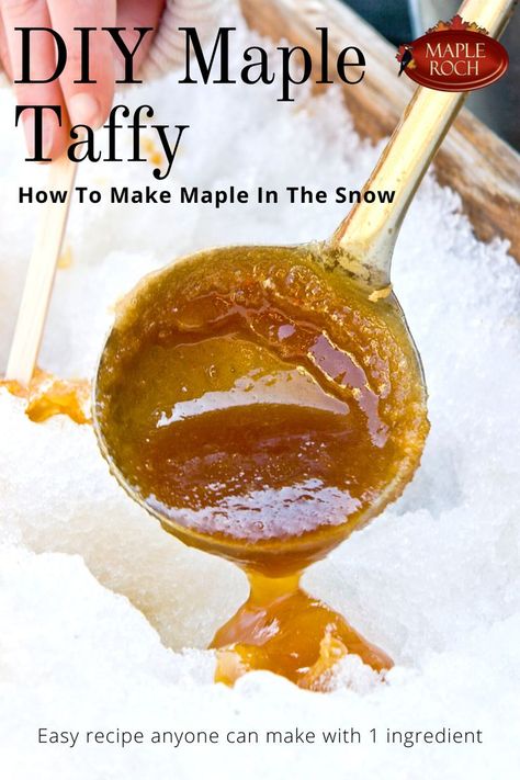 Pouring hot maple syrup onto cold snow for an easy and healthy maple in the snow recipe dessert Frozen Maple Syrup, Maple Syrup Candy Recipe, Maple Simple Syrup, Maple Taffy, Maple Syrup On Snow, Maple Syrup Candy, Snow Candy, Taffy Recipe, Waffle Ideas