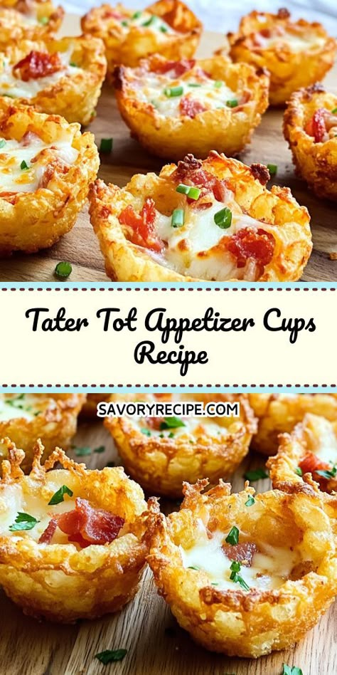 Want to impress your friends with a unique and tasty appetizer? These Tater Tot Appetizer Cups are a crowd-pleaser that's easy to make! Be sure to save this recipe for a quick and satisfying snack option you can whip up anytime! Tater Tot Cups, Tater Tot Appetizers, Quick Easy Family Meals, Easy Tater Tots, Appetizer Cups, Gourmet Dishes, Recipes Meal Prep, Tater Tots, Healthy Dinner Ideas