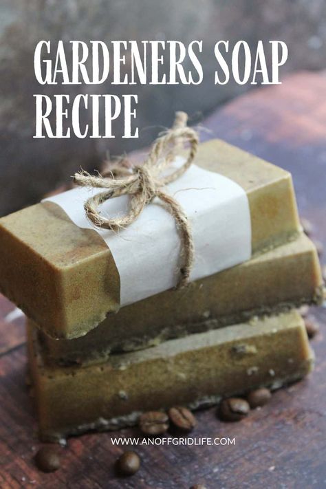 Make these easy all natural gardeners soap recipe with coffee and vanilla! Gardeners Soap Recipe, Coffee Soap Recipe, Scrub Soap Bars, Coffee And Vanilla, Homemade Lotion Bars, Goat Milk Recipes, Easy Soap Recipes, Solid Lotion Bars, Handmade Soap Recipes