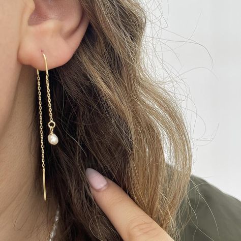 Chain Threader Earrings, Minimalist Chain, Delicate Gold Chain, Ear Threader, Dainty Chain, Earrings Pearl, Earrings Long, Threader Earrings, Gold Jewelry Fashion