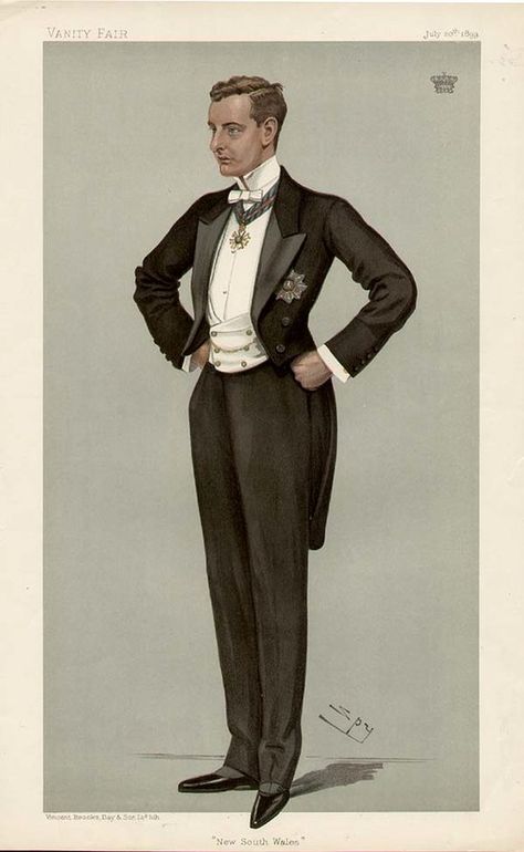 Gentleman in white tie, 1899, Vanity Fair Mens Fashion Illustration, Vintage Mens Fashion, Old Fashion, 1920s Fashion, Gentleman Style, White Tie, Mode Inspiration, Historical Fashion, Fashion History