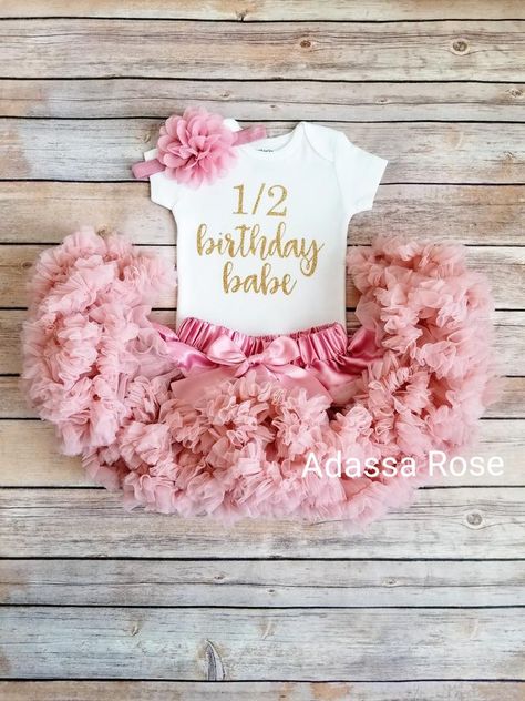 Pink And Gold Outfit, Samantha Photo, Half Birthday Outfit, 6 Month Birthday, Six Month Birthday, Baby Wedding Outfit, Half Birthday Baby, Half Birthday Party