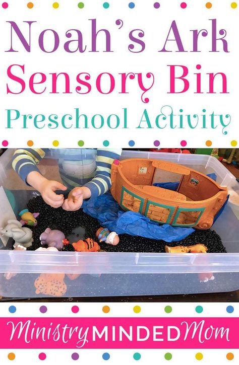 Noah\'s Ark Sensory Bin Preschool Activity Noah Ark Sensory Bin, Easter Story Sensory Bin, Noah's Ark Sensory Bin, Bible Sensory Activities, Noah’s Ark Sensory Bin, Sunday School Sensory Bins, Noah’s Ark Preschool, Noah’s Ark Crafts For Toddlers, Bible Story Sensory Bins