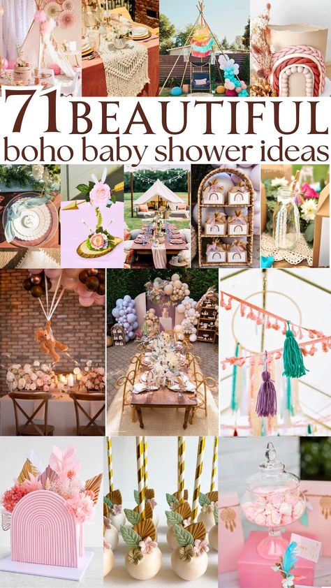 Explore 71 stunning boho baby shower ideas that will leave your guests in awe! From earthy tones to whimsical decorations, find ways to incorporate boho-chic elements like macramé, dreamcatchers, and floral arrangements. With beautiful cakes, creative centerpieces, and delightful desserts, these ideas will blend elegance and rustic charm for an unforgettable celebration. Dreamcatcher Baby Shower Ideas, Boho Shower Food Ideas, Baby Shower Ideas Boho Girl, Simple Boho Baby Shower Ideas, Diy Boho Baby Shower Decor, Cute Baby Shower Themes For A Girl, Baby Shower Bouquet Ideas, Boho Butterfly Baby Shower Ideas, Dusty Rose Baby Shower Theme