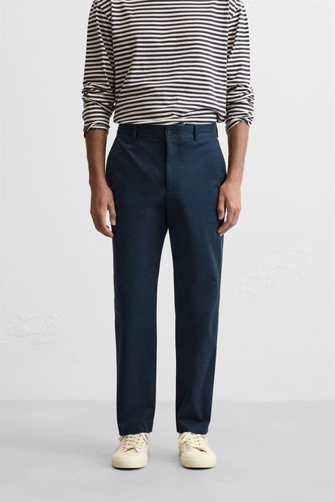 STRAIGHT FIT CHINO PANTS - Navy blue | ZARA United States Straight Fit Pants, Cotton Blend Fabric, Shirt Blouses Tops, Cardigan Sweater Jacket, Chino Pants, Fit Pants, T Shirt Vest, Zara United States, Dream Clothes