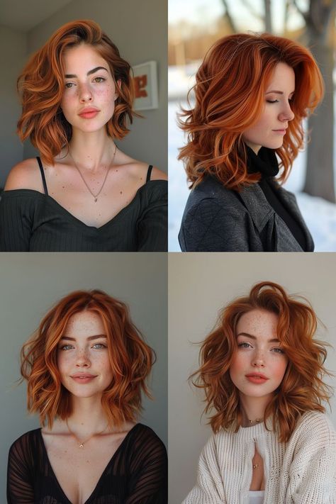 Wavy Bob Shoulder Length, Redhead Bob Haircut, Haircuts For Shoulder Length Wavy Hair, Short Wavy Ginger Hair, Shorter Wavy Hair, Shoulder Length Hair With Layers Wavy, Red Hair Bob Cut, Short Hair Redhead, Shoulder Length Hairstyle Women