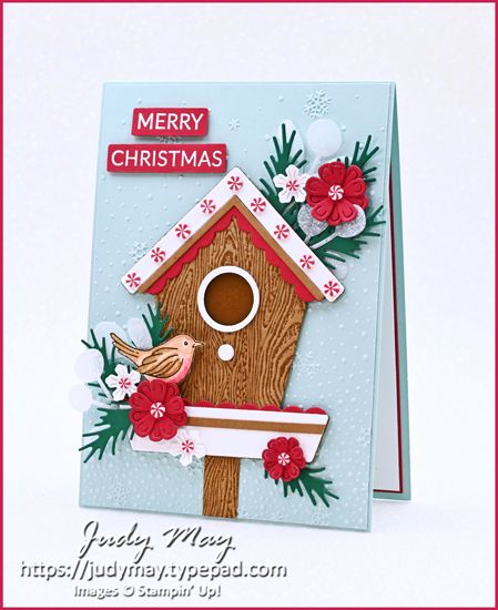 Stampin' Up! Country Birdhouse Bundle for Christmas | Judy May | Just Judy Designs Birdhouse Cards, Christmas Birdhouse, All Ideas, House Card, Country Flowers, Stamped Christmas Cards, Christmas Week, Merry Christmas Images, Stampin Up Christmas Cards