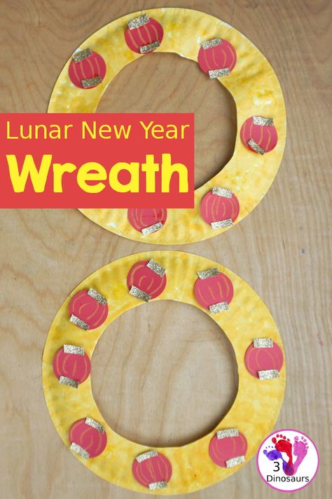 Chinese New Year Art And Craft Preschool, Lunar New Year Crafts For Kids 2024, Lunar New Year Crafts For Toddlers, Lunar New Year Crafts For Preschool, Chinese New Year Crafts For Toddlers, Chinese New Year Preschool Activities, Lunar New Year Lantern, Paper Plate Wreath, Chinese New Year Craft