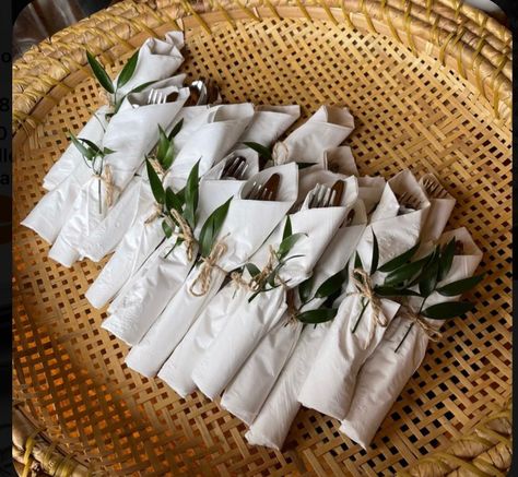 13 Ways to Fold a Napkin Silverware Wrapped In Napkin Wedding, Silverware Bundles Wedding, Silverware For Wedding Wrapped, Plastic Wedding Silverware, Wedding Utensil Wrap, Rustic Wedding Napkin Ideas, Silverware Tied With Twine, Silverware And Napkin Ideas, Napkin And Silverware Place Setting