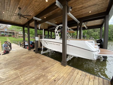 Our Work | Tennessee Dock Masters, LLC Lake Docks Designs, Boathouse Design, Boat Hoist, Dock Ideas, Beach Cottage Exterior, Hammock Netting, Lake Dock, Dock Lighting, Gantry Crane