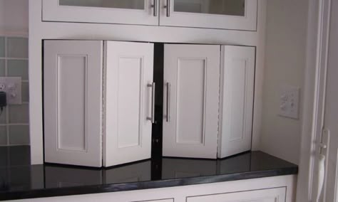 20 Different Types of Corner Cabinet Ideas for the Kitchen Bifold Cabinet Doors, Kitchen Cabinet Door Ideas, Kitchen Cabinets Sliding Doors, Kitchen Appliance Garage, Cabinet Door Ideas, Plan Garage, Cabinet Door Hardware, Appliance Cabinet, Appliance Garage