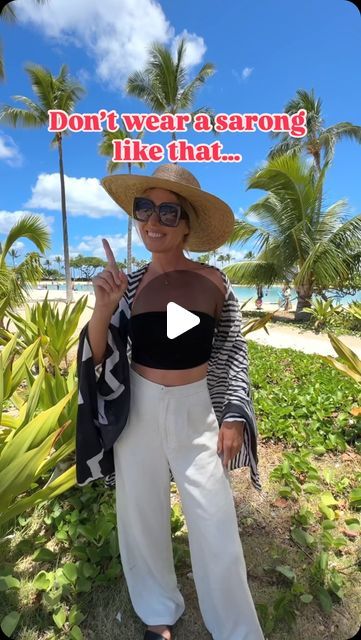 Monica D 🌺 Hawaii 🏖 Beach | The easiest kimono ever! Or duster , cardigan or cover up, if like that name more 🥰
*
Fold your sarong in half and fold it again.  Grab all... | Instagram How To Tie A Sarong Cover Up, Dress Cover Up, How To Wear A Shawl With A Dress, Bathing Suit Cover Up Ideas, Beach Kimono Outfit, Beach Wear Ideas, Beach Cover Up Outfit, Scarf Tricks, Beach Clothing Ideas