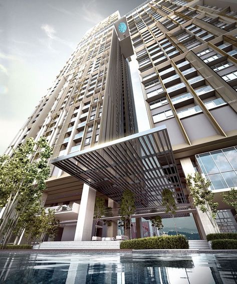 Condo Facade Design, Modern Apartment Complex Design, Condo Building Exterior, Luxury Apartment Complex Exterior, Condo Facade, High Rise Condominium, Condominium Facade, Condo Exterior, Condominium Facilities