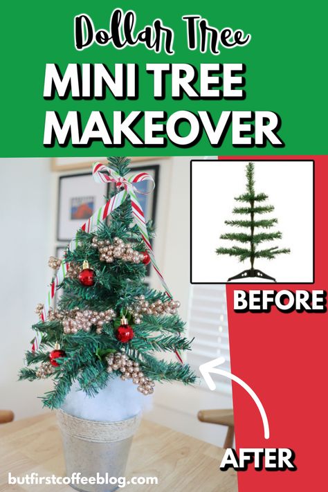 Small Christmas Tree Stand Ideas, Diy Mini Tree Stand, Nightmare Before Christmas Mini Tree, Dollar Tree Mini Tree Ideas, Dollar Tree Mini Christmas Tree Ideas, Mini Tree Decorations Ideas, Dollar Tree Christmas Tree Ideas, Dollar Tree Christmas Trees, Mini Christmas Tree Ideas