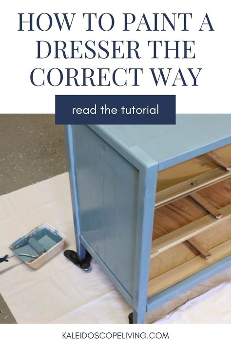 This step-by-step tutorial shows you how to paint a dresser the correct way. It's easy and gives you LONG-LASTING results! Paint A Dresser Diy, How To Redo A Dresser, Long Dresser Makeover, Refinish Desk, Painting Dressers, Painting A Dresser, Paint Dresser Diy, Dresser Painting, Refinished Dresser Diy