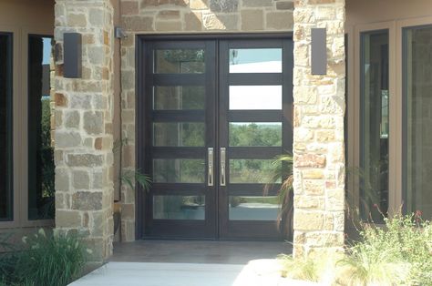 Modern Wood Door Gallery – The Front Door Company Modern Wood Doors, Double Front Entry Doors, Wrought Iron Entry Doors, Wrought Iron Front Door, Double Door Entrance, Iron Front Door, Modern Exterior Doors, Iron Entry Doors, Entry Doors With Glass